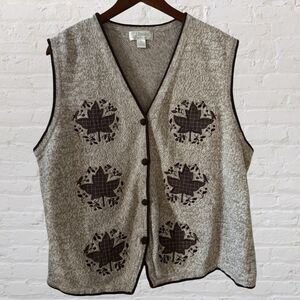 C J Banks Womens 2X Embroidered Autumn Leaf Sweater Vest Tan/ Brown